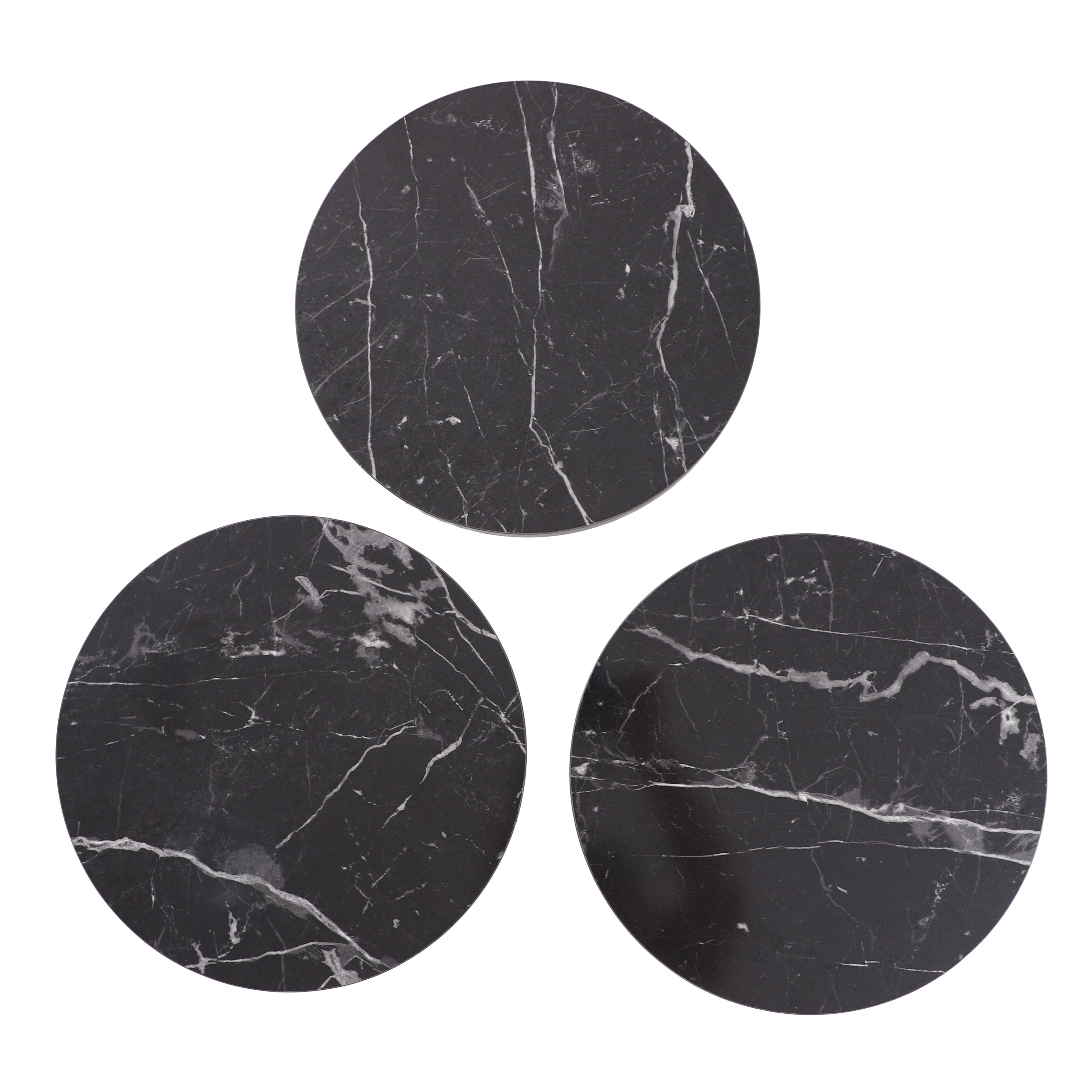Marbella Nesting Table Series - Black Marble MDF Top, White Iron Mechanism