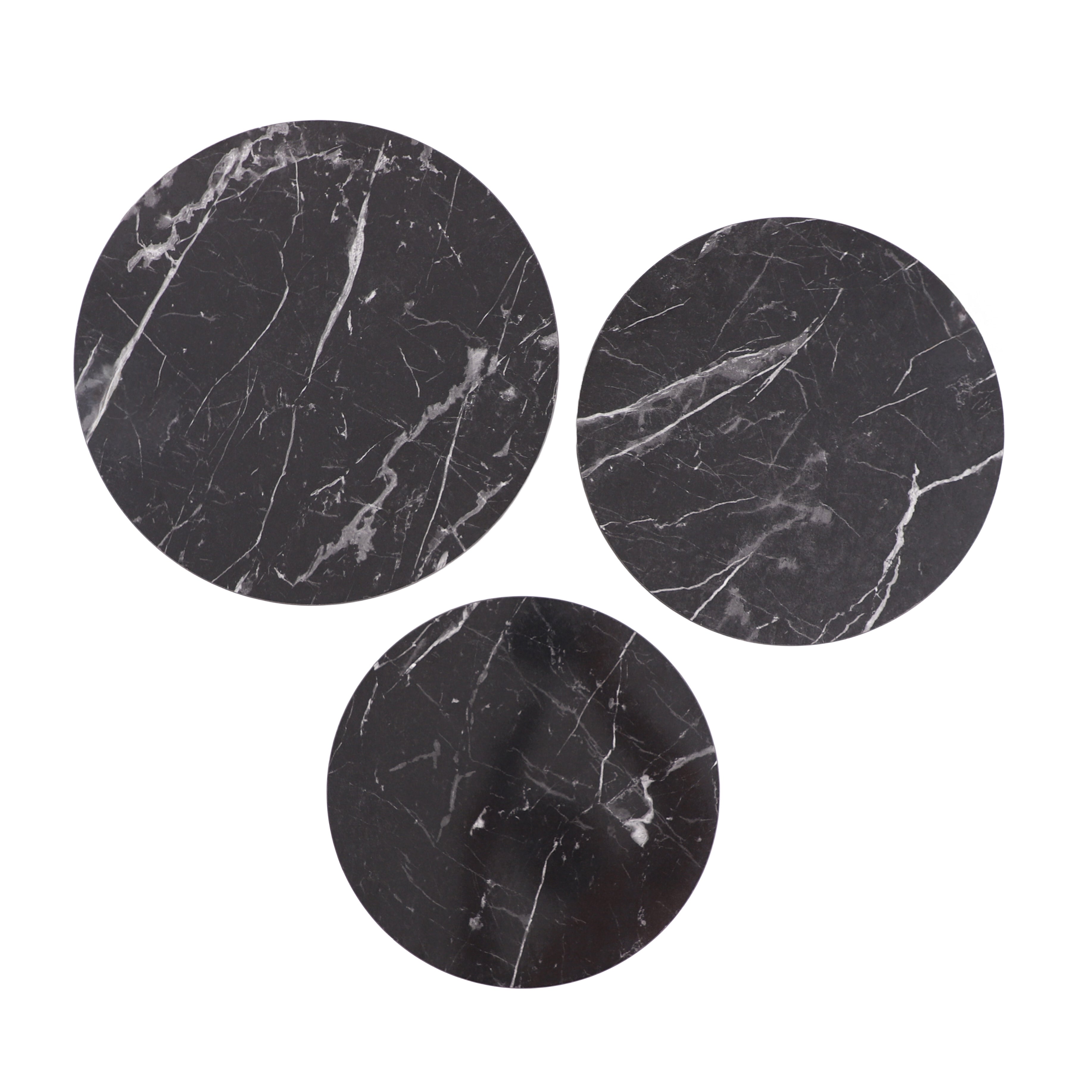 Tablon Nesting Table Series - Black Marble MDF Top, Black Iron Mechanism