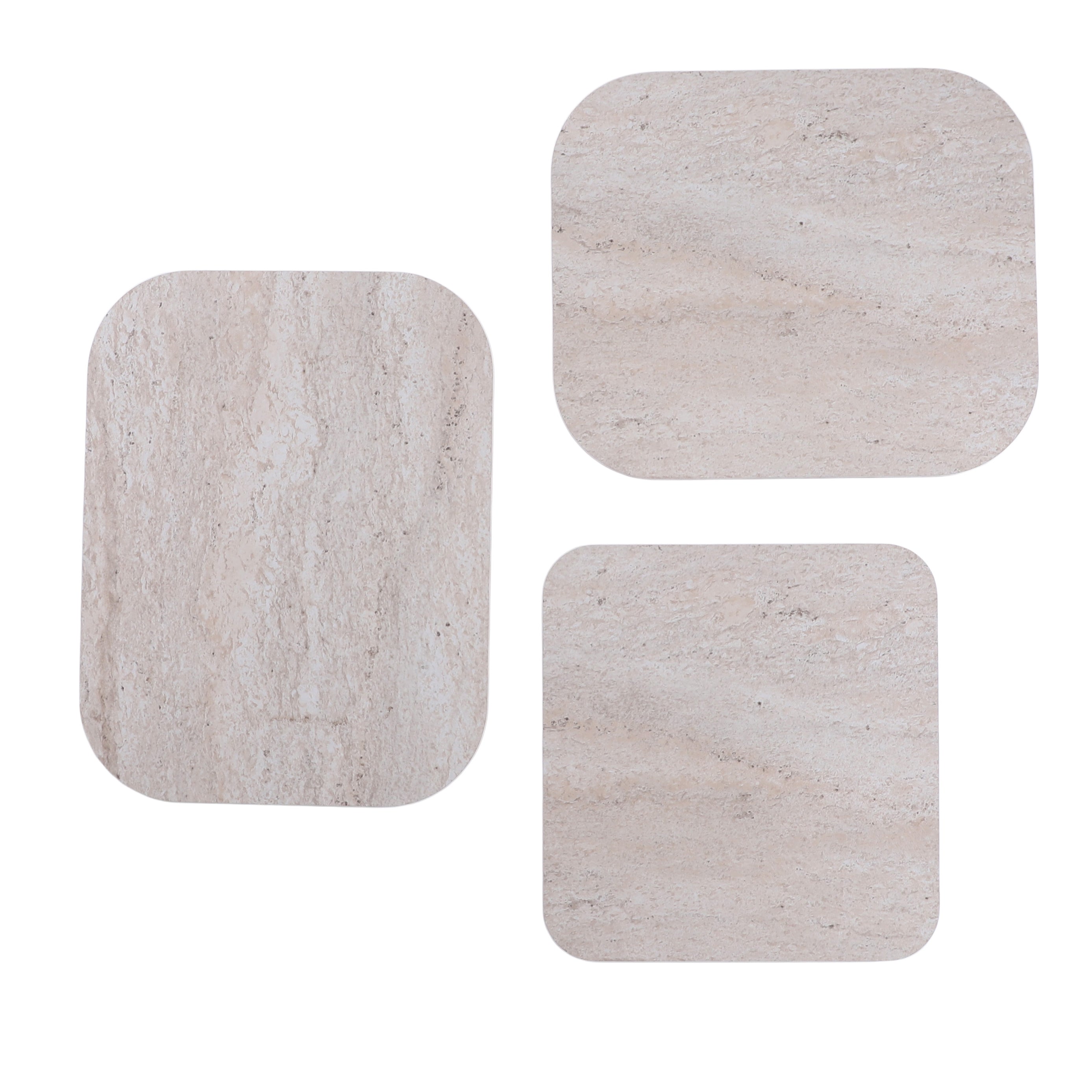 Vertino Nesting Table Series - Travertine MDF Top, White Iron Mechanism
