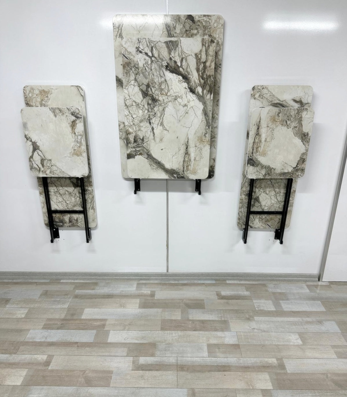 Shelf Table with Stools Series - White Marble MDF Top, Iron Mechanism