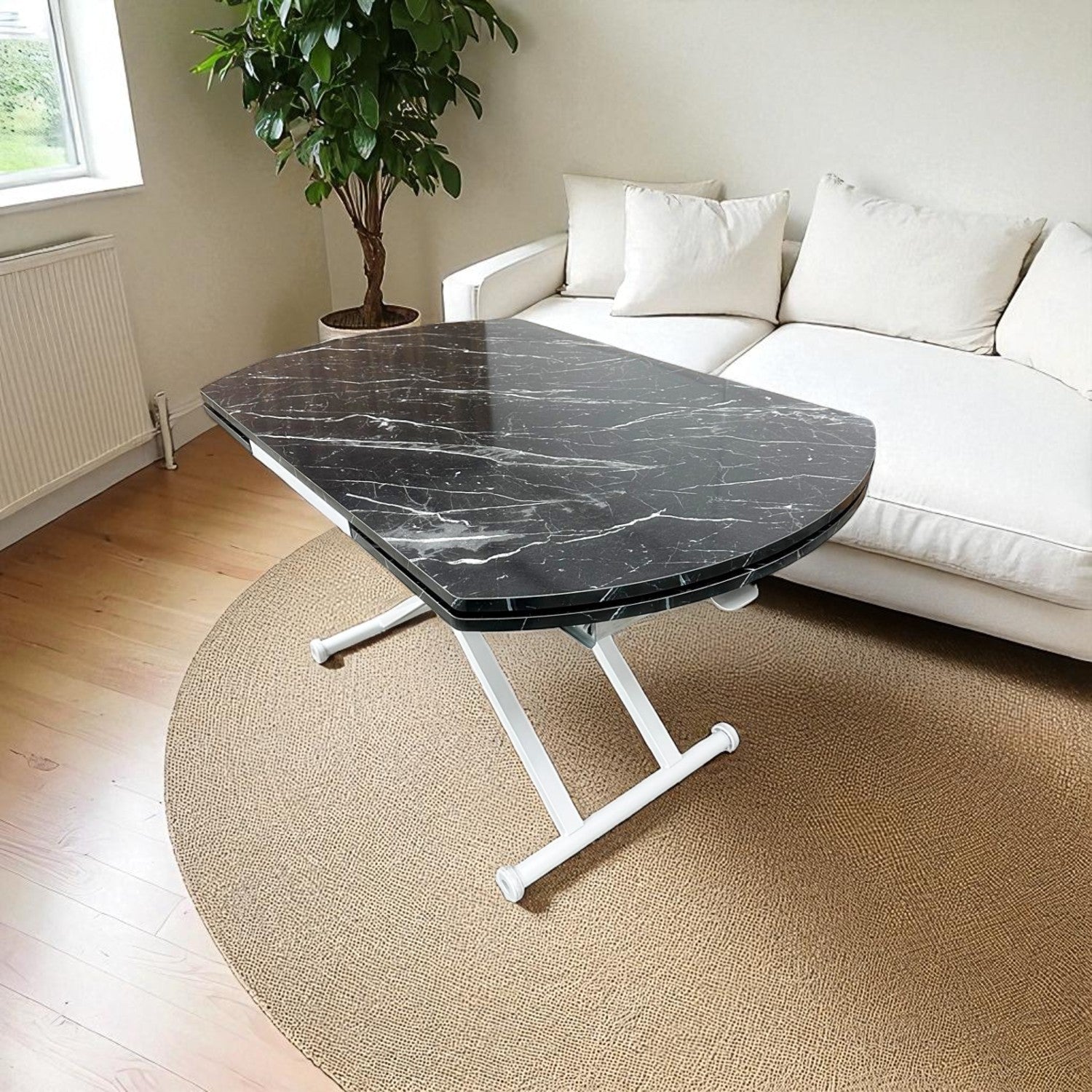 Side Opening Smart Oval Table Series - MDF Top, White Base