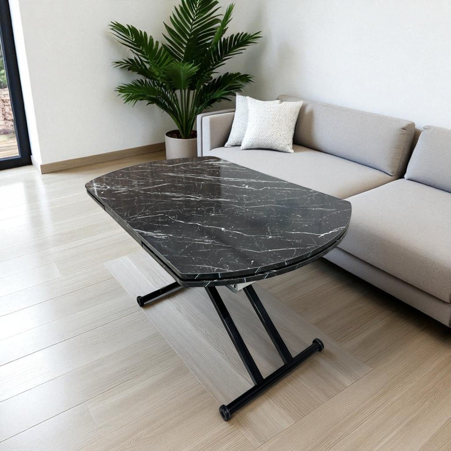 Side Opening Smart Oval Table Series - MDF Top, Black Base