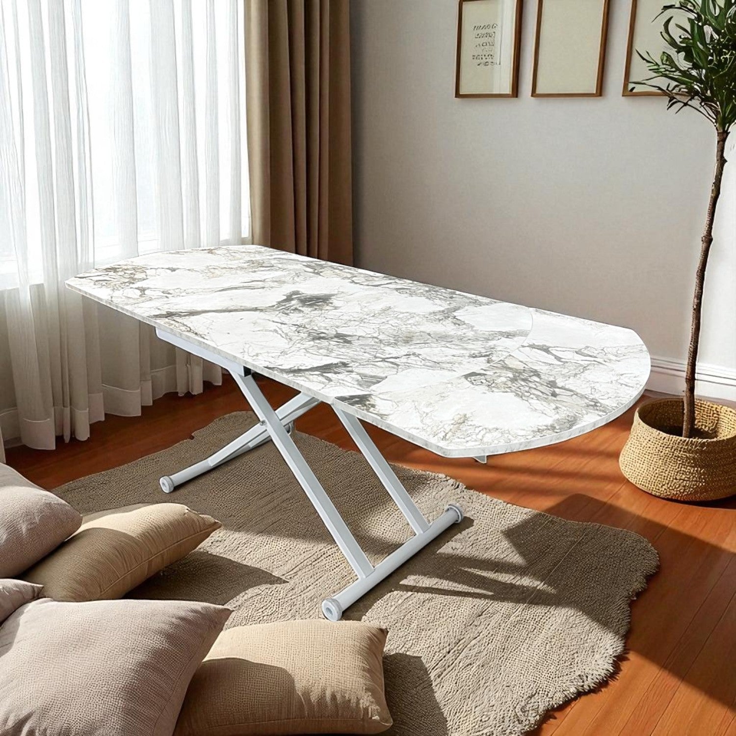 Side Opening Smart Oval Table Series - MDF Top, White Base